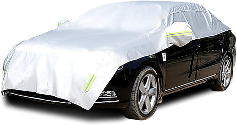 Half Car Cover with Cotton Waterproof Dustproof UV Resistant Snowproof Universal Fit Sedan Length 176'' to 194'' Z513