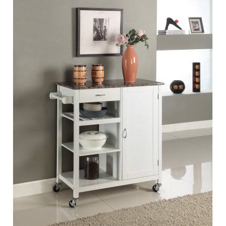 Black Marble Kitchen Island Serving Cart with Storage Drawer P6783
