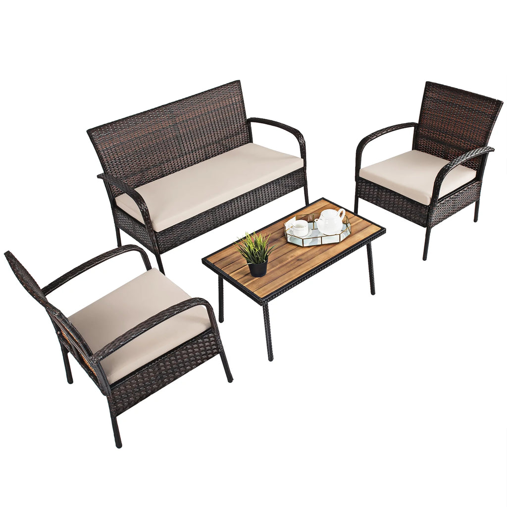 4 Pc Patio Rattan Furniture Set with Cushions K870519