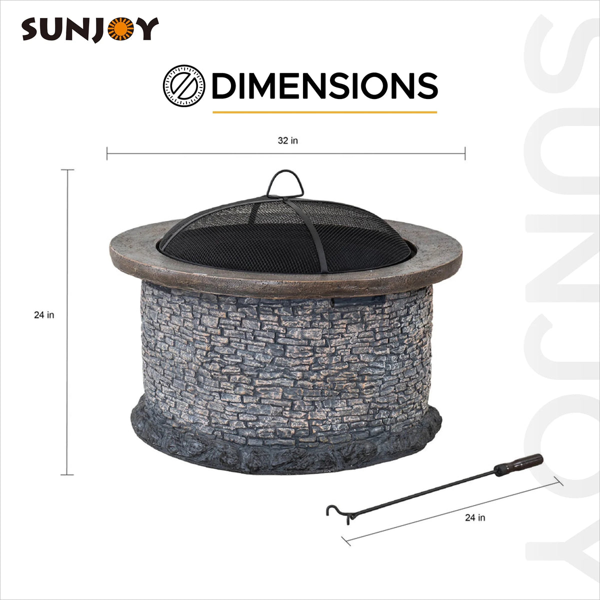 32 in. Stone Wood Burning Fire Pit with Steel Mesh Spark Screen and Fire Poker Q2921