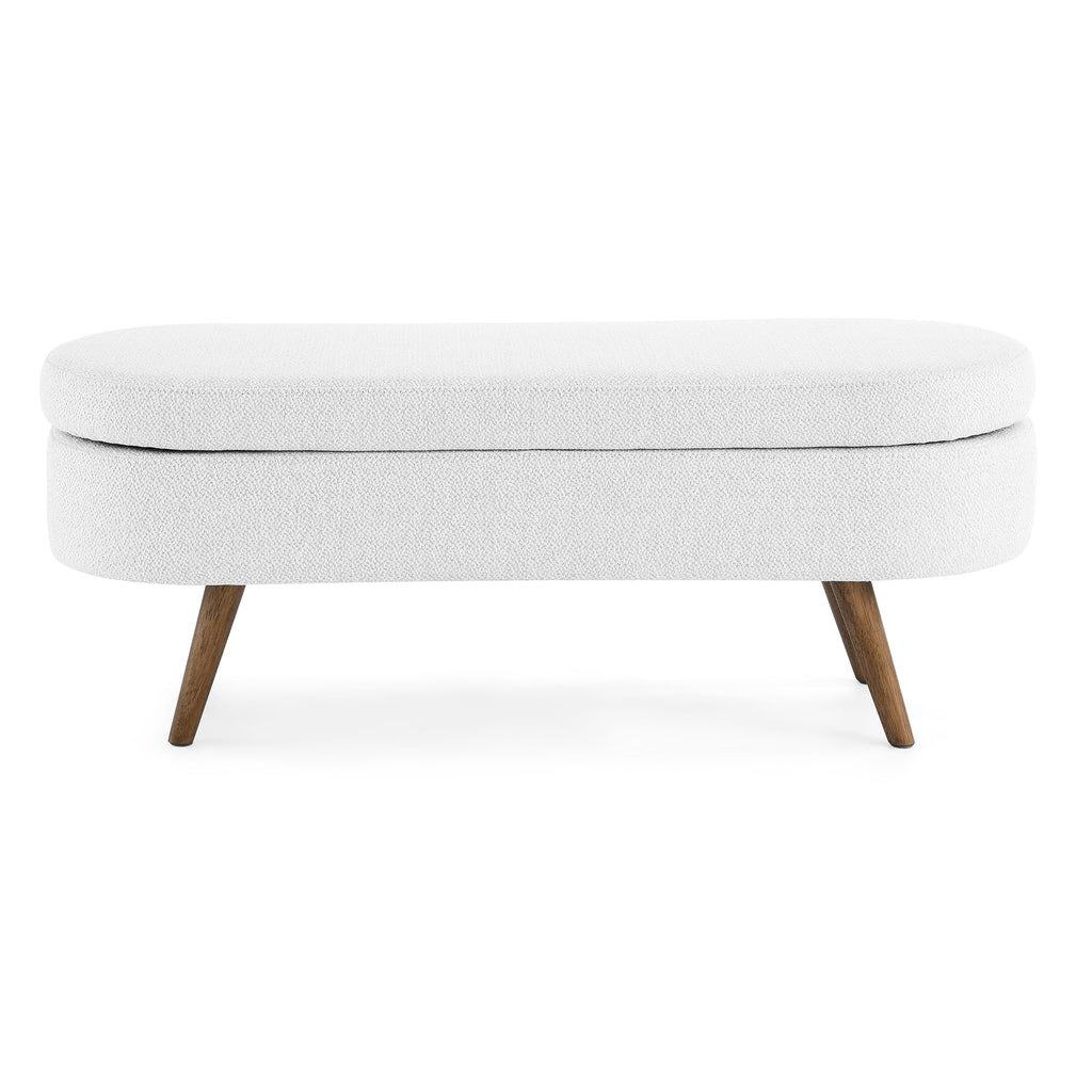 White Oval Storage Ottoman Bench with Rubber Wood Legs J889580