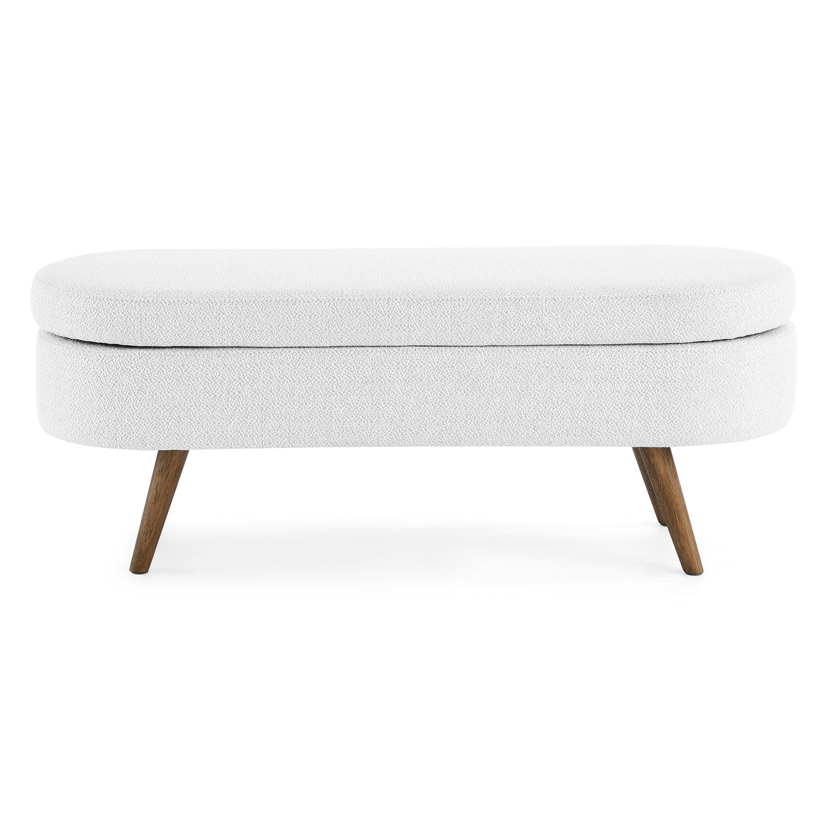 White Oval Storage Ottoman Bench with Rubber Wood Legs J889580