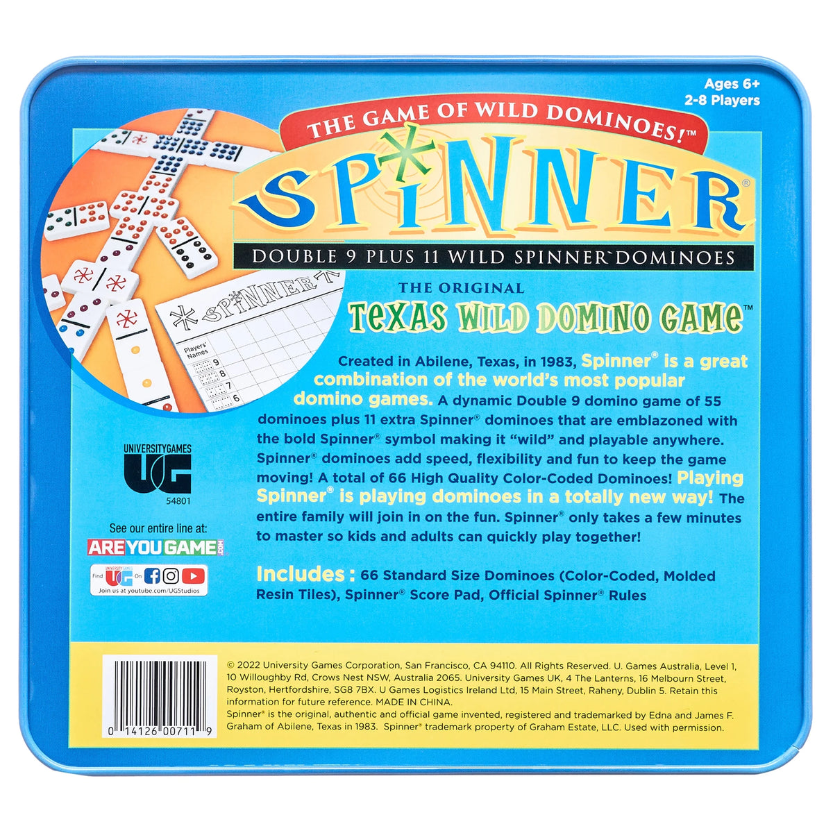 Spinner Game of Wild Dominoes in On-the-go Travel Tin B134