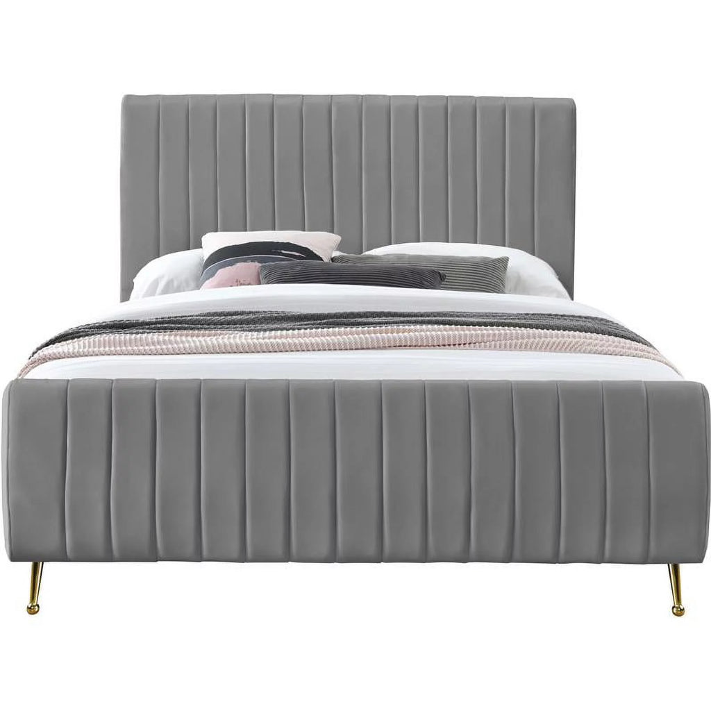 Gray Velvet Queen Bed E9829
