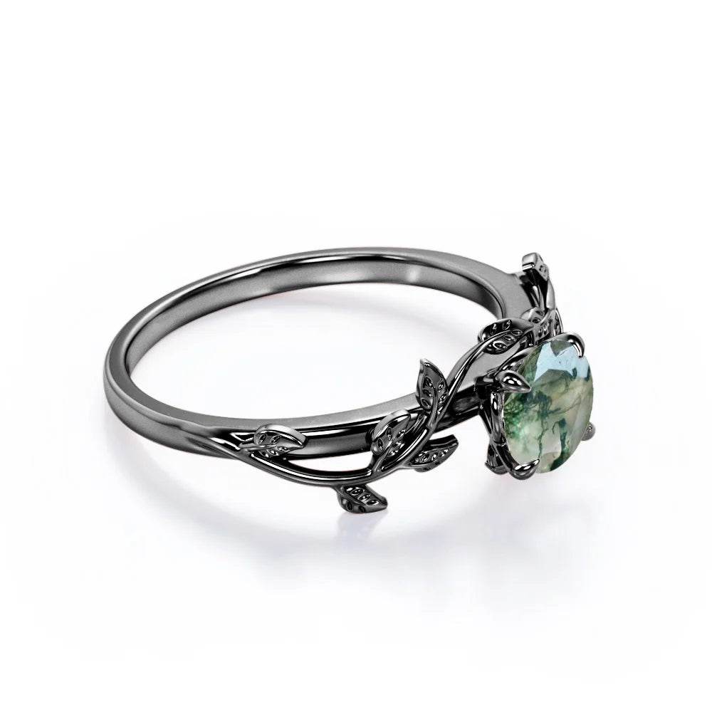 0.50 Carat Round Moss Green Agate Engagement Ring P3492