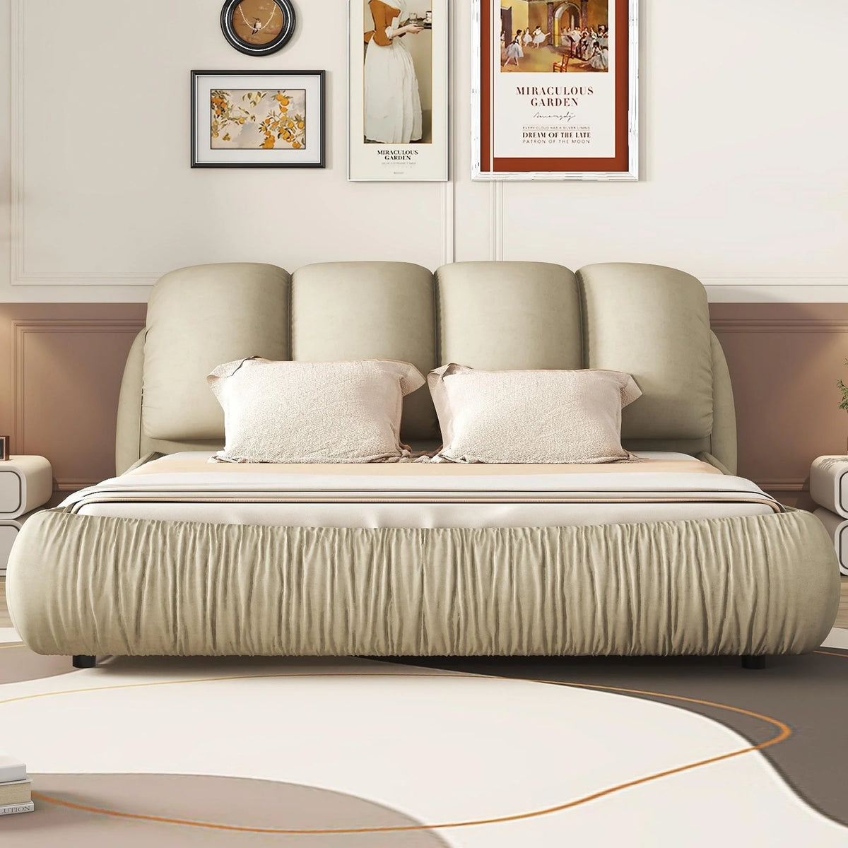 King Velvet Upholstered Bed Frame with Headboard Y4096