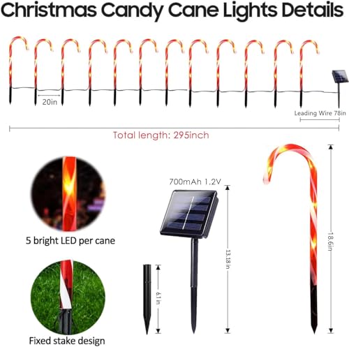 24 Pack Solar Candy Cane Lights Outdoor Waterproof with 8 Modes H901676