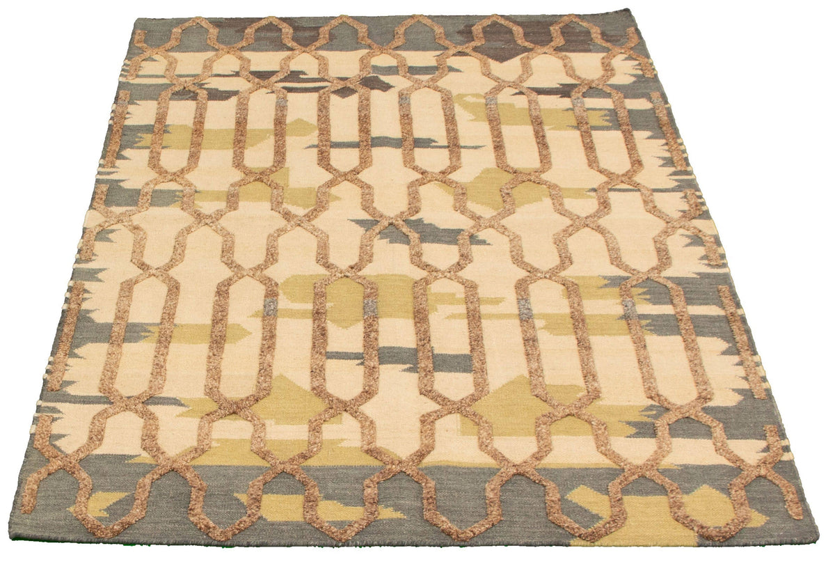 Ivory Wool Kilim Rug Q336029