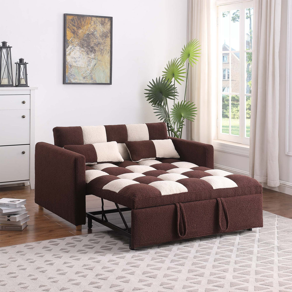 3 in 1 Pull Sleeper Sofa Bed Convertible Futon Couch with 2 Pillows Z636