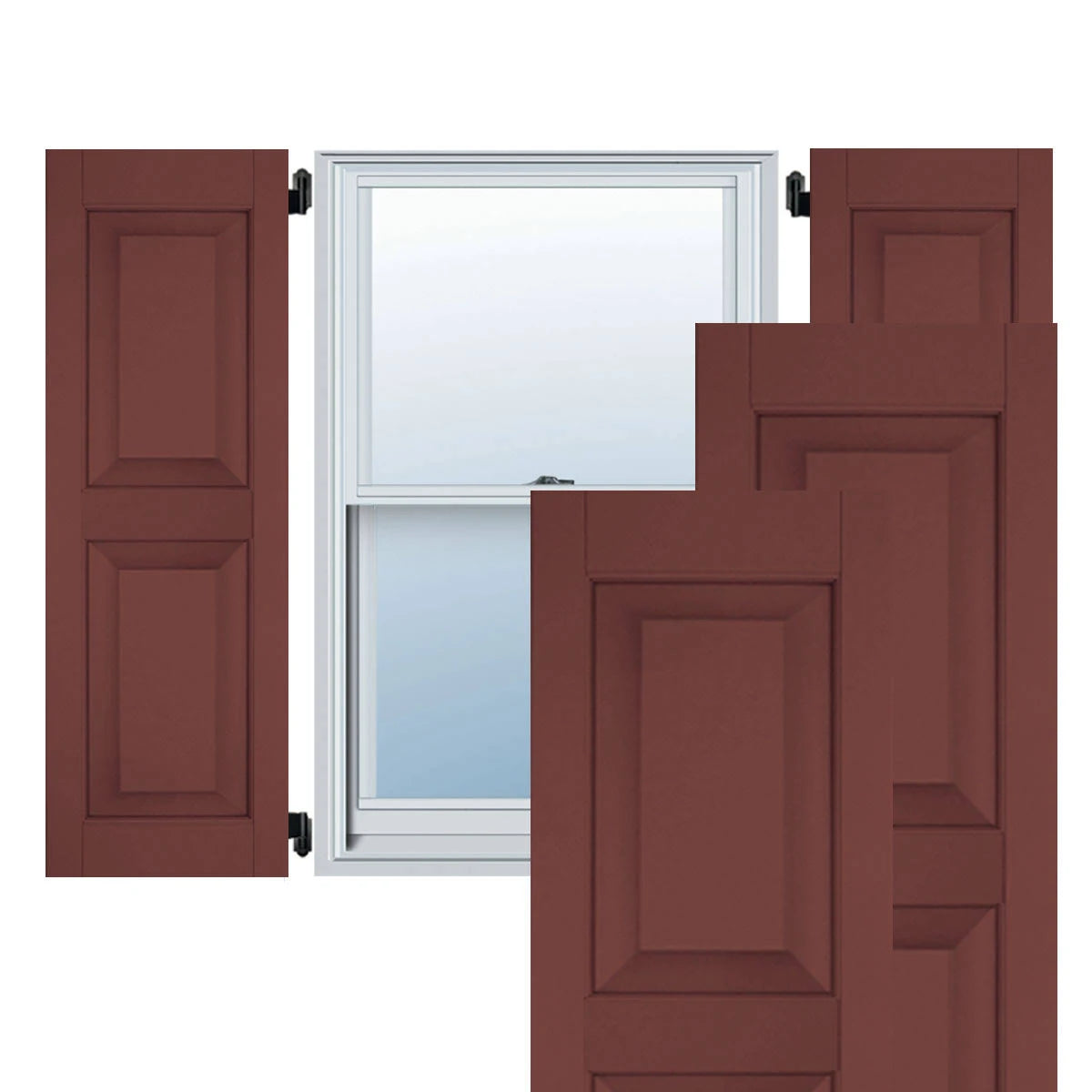 Cottage Red Exterior Real Wood Pine Raised Panel Shutters Pair Q22155