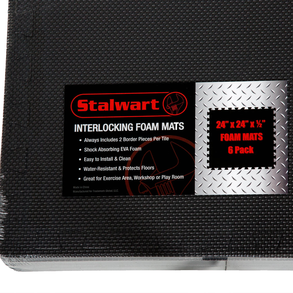 Interlocking EVA Foam Floor Tiles, Set of 6, Black P88851