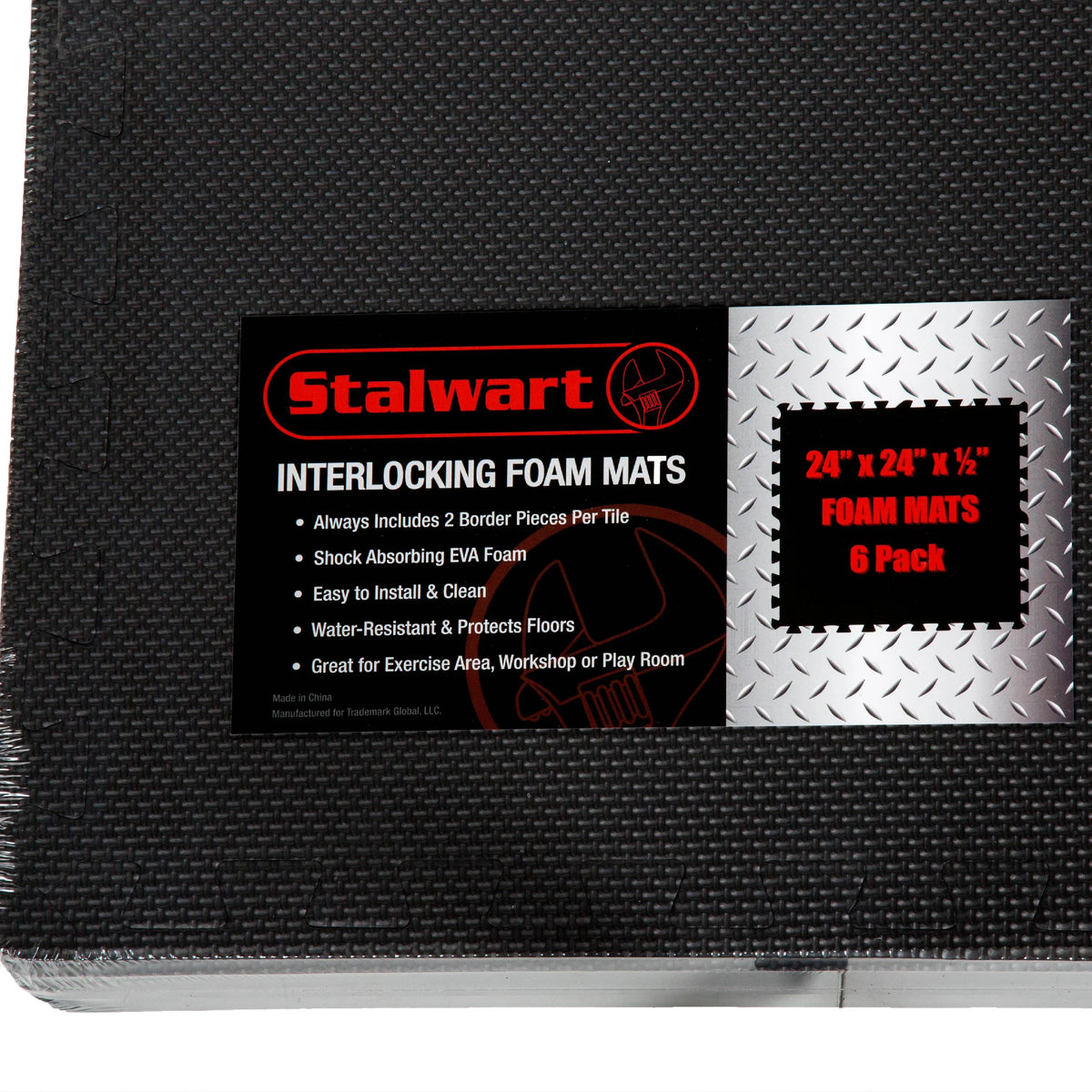 Interlocking EVA Foam Floor Tiles, Set of 6, Black P88851