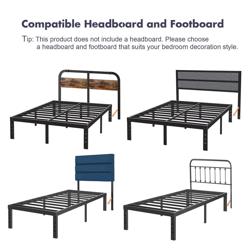 14" Queen Metal Bed Frame with Steel Slats P201229