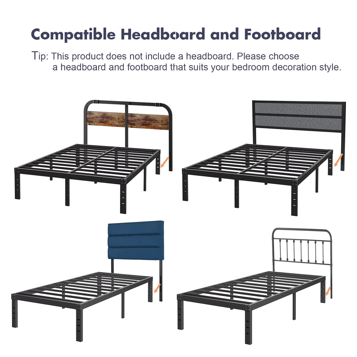 14" Queen Metal Bed Frame with Steel Slats P201229