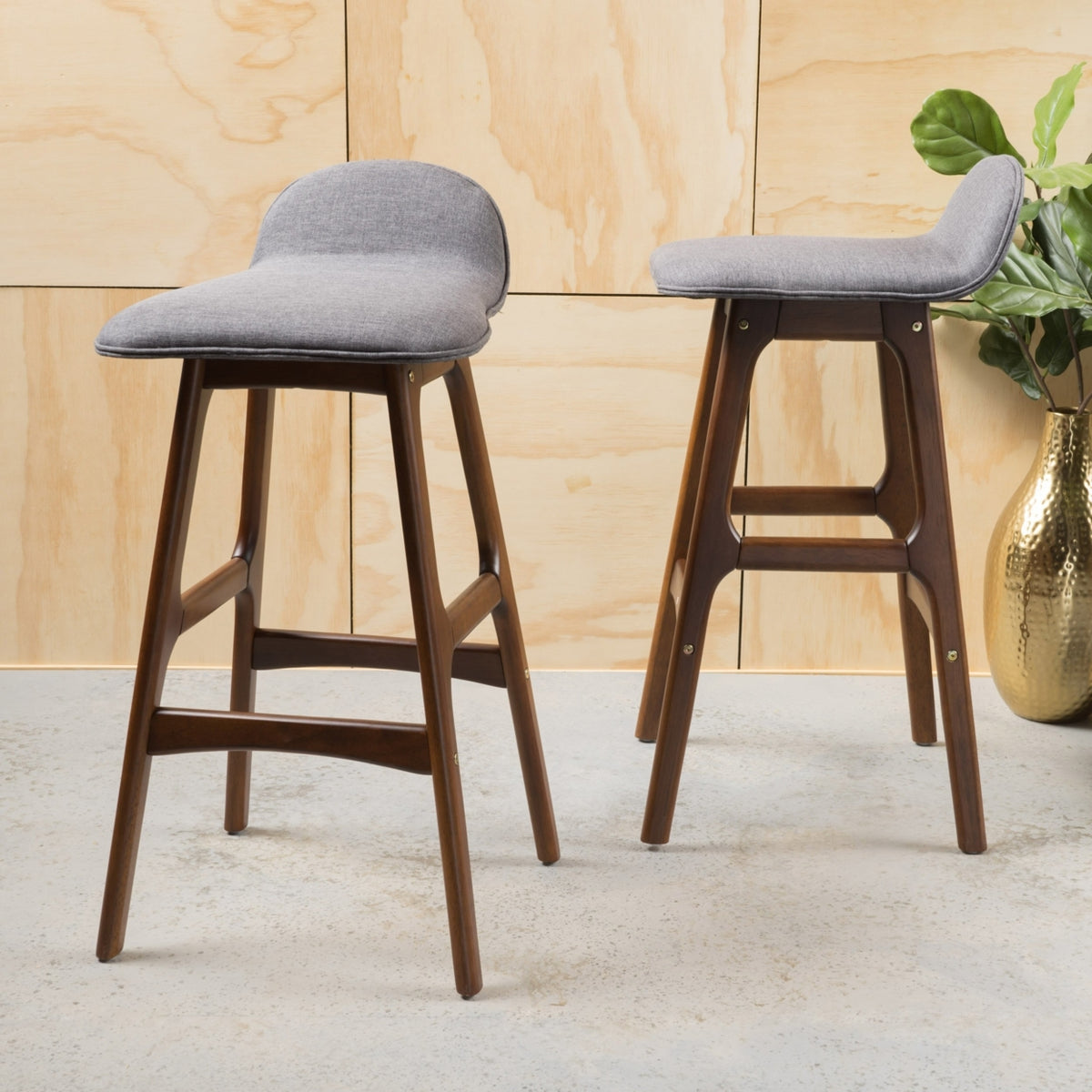 Mid-Century Modern Upholstered Barstools (Set of 2) Y92532