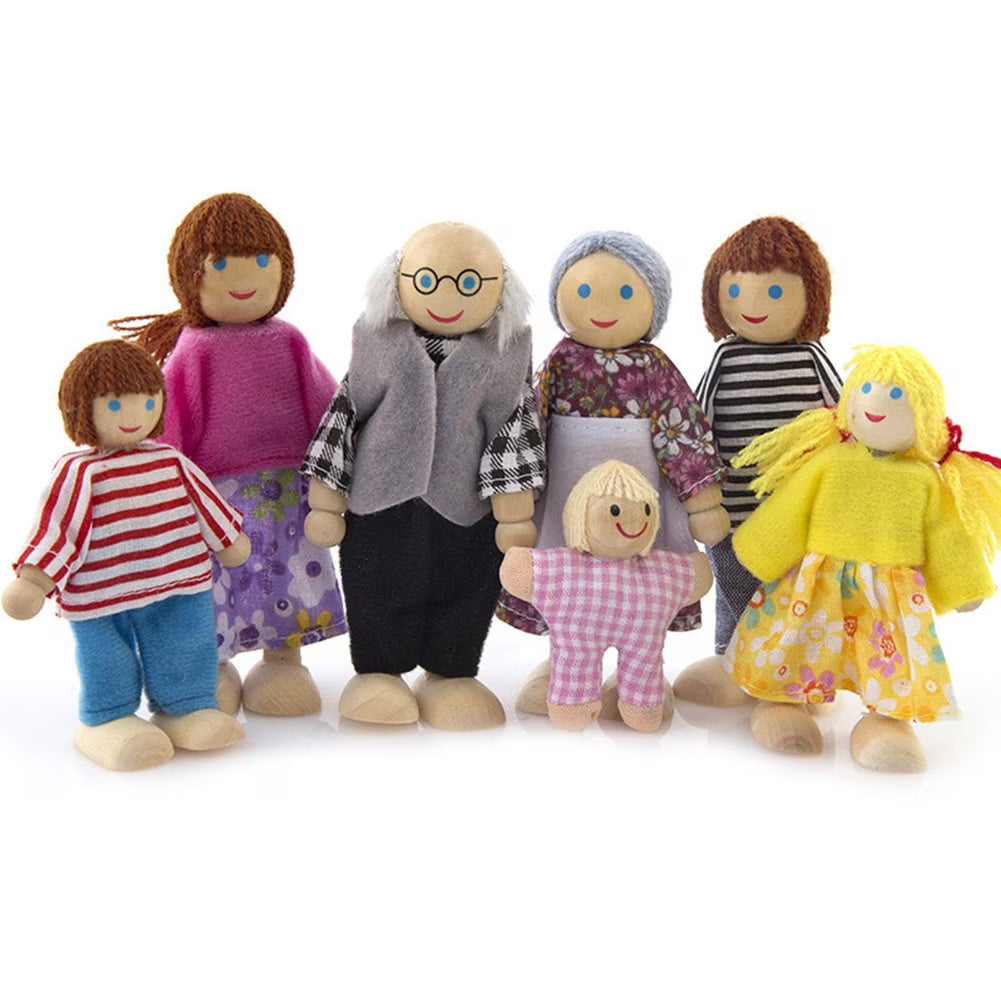 Miniature Dolls House Family 7 People Doll Toy B23459