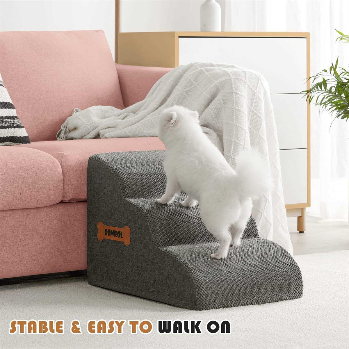 Extra Wide Dog Stairs with Non-Slip Waterproof Fabric Cover Y543