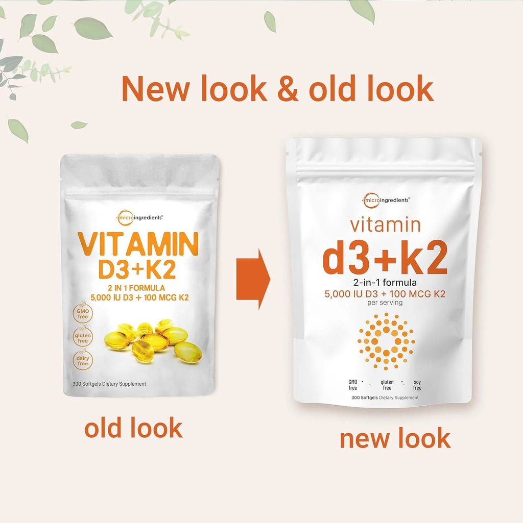 300 Soft-Gels Vitamin D3 5000 IU with K2 100 mcg V25826