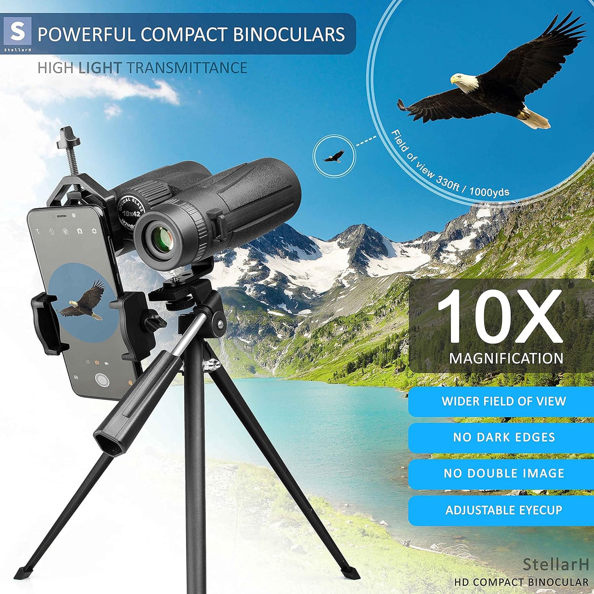 10x42 Waterproof Binoculars with Tripod and Carrying Bag G479