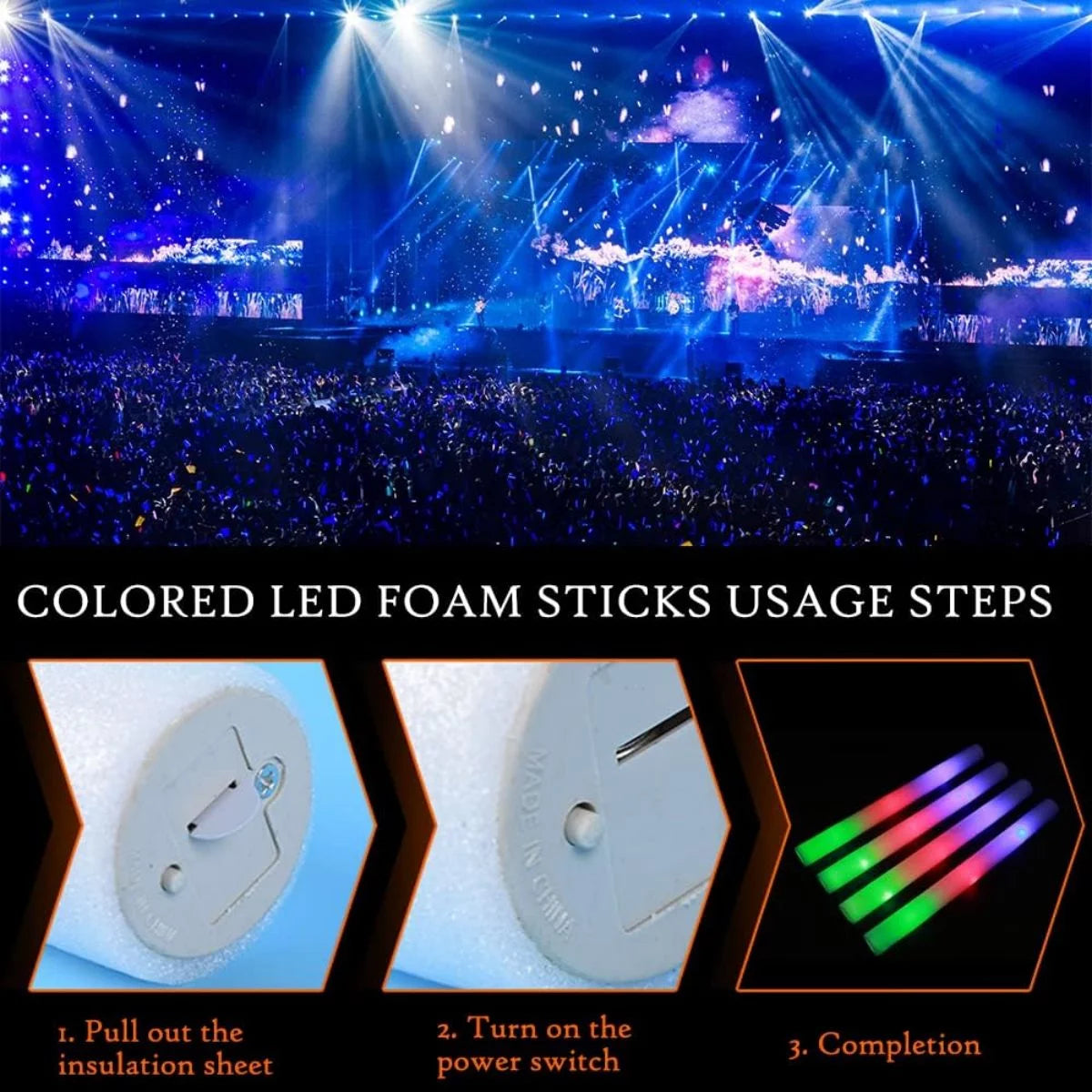 100 PCS LED Light up Foam Sticks 18 inch Glow Stick U24760