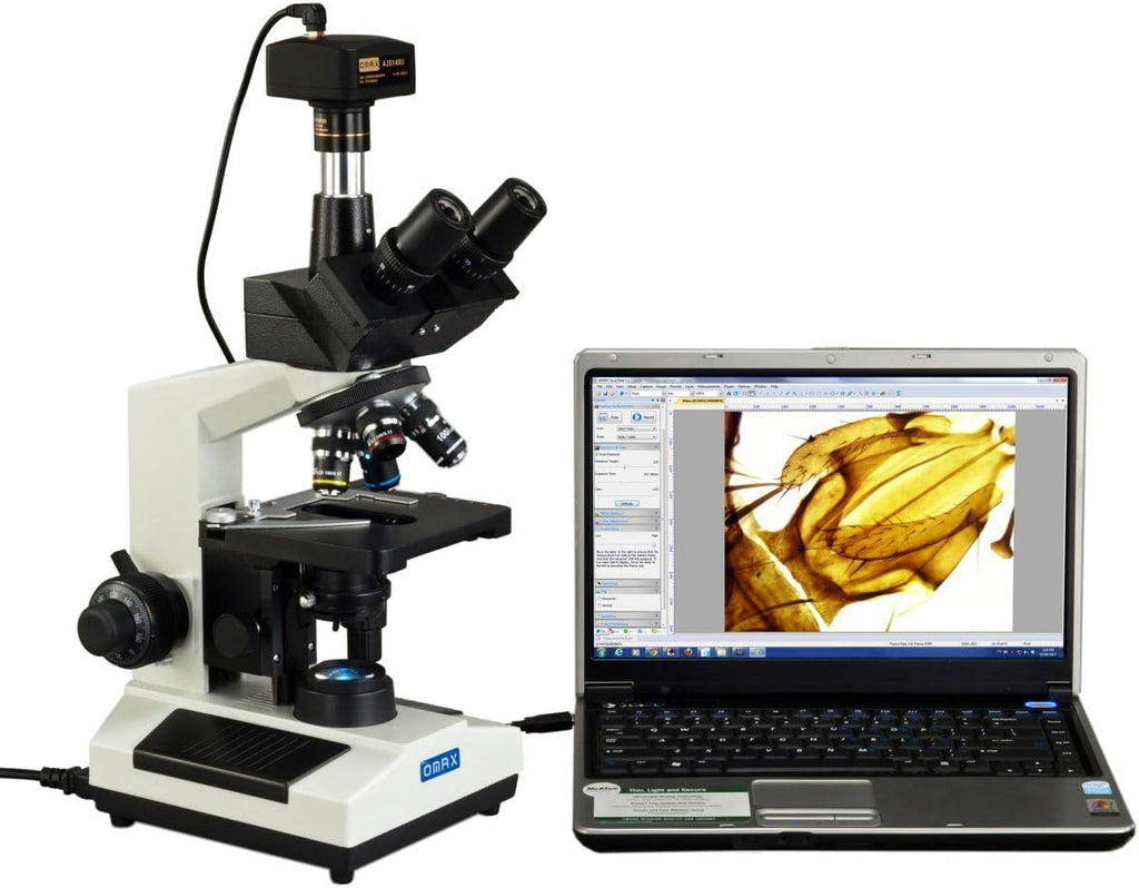 40X-2500X Full Size Lab Digital Trinocular Compound LED Microscope with 14MP USB Camera and 3D Mechanical Stage E878