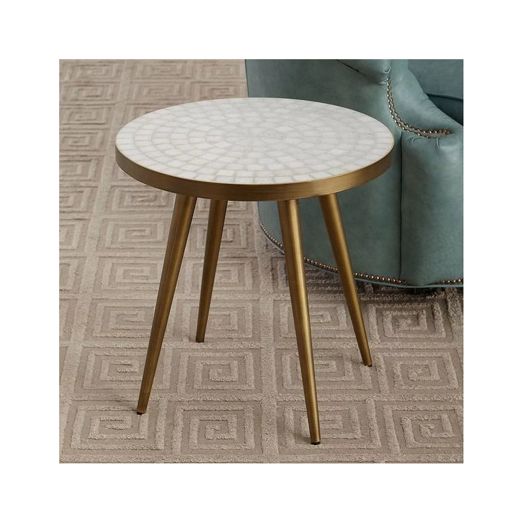 White Marble Round End Table R3458