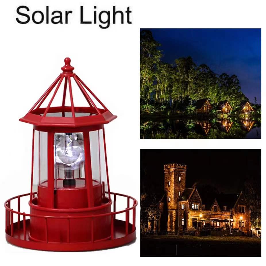 Solar Powered Lighthouse 360 Degree Rotating Waterproof Garden Statue Lights F448
