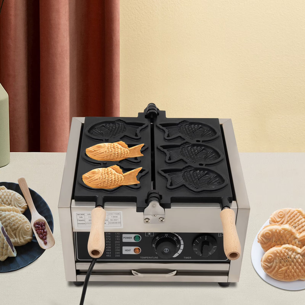 Nonstick Stainless Steel Fish Shape Waffle Maker 110V 1500W 3 PCS I3420