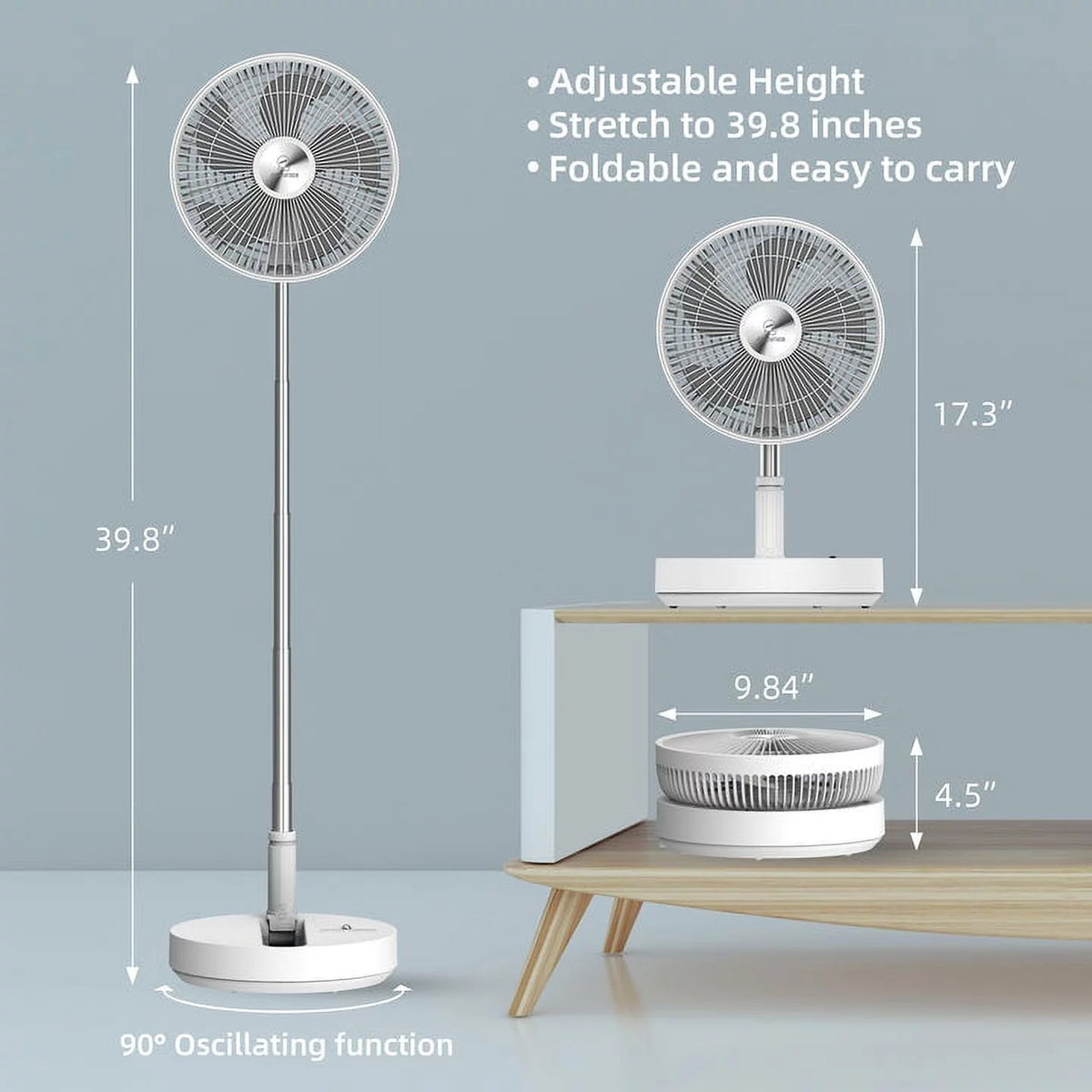 Foldable Portable Adjustable Oscillating Standing Fan W217