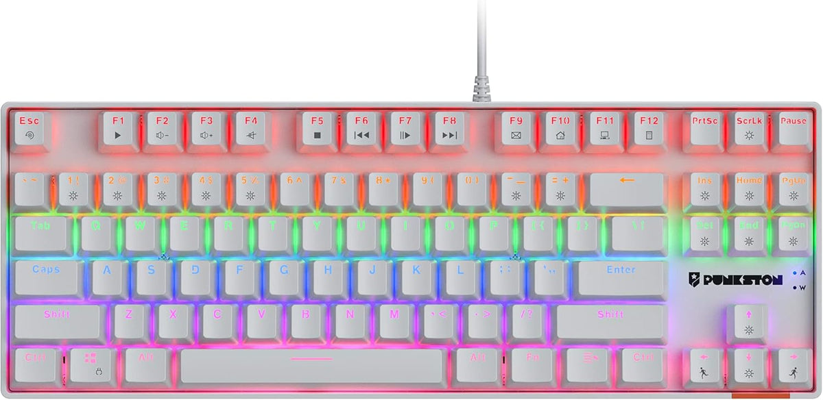 TK87 Mechanical Gaming Keyboard, RGB Rainbow LED Backlit TKL 87 Keys Anti-Ghosting Wired Keyboard Red Switch Black E851341