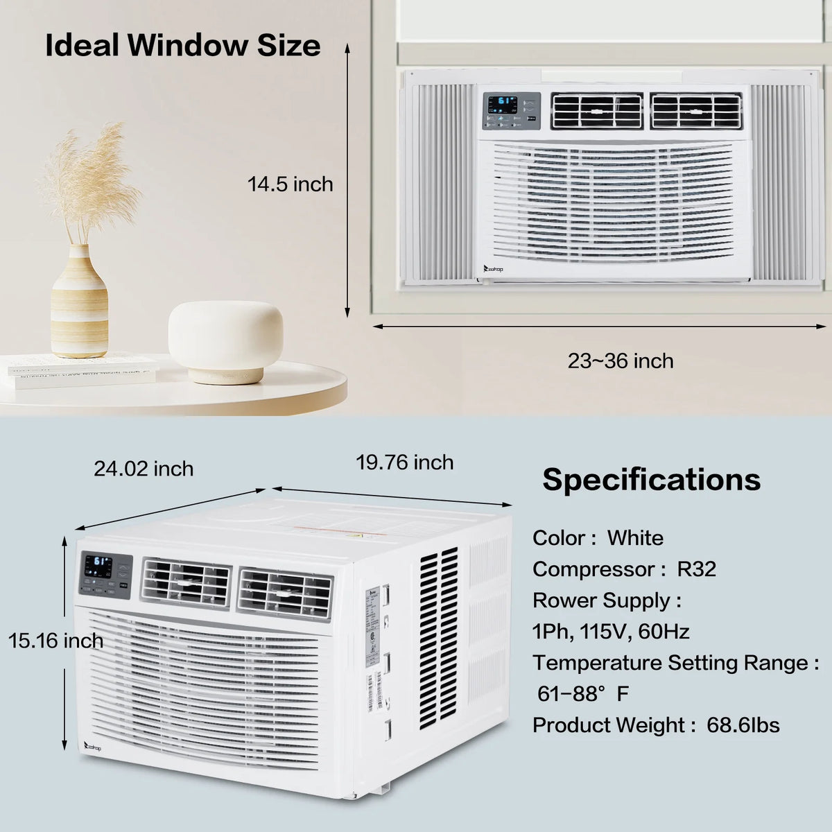 8000 BTU Heat And Cool Window Air Conditioner K10872