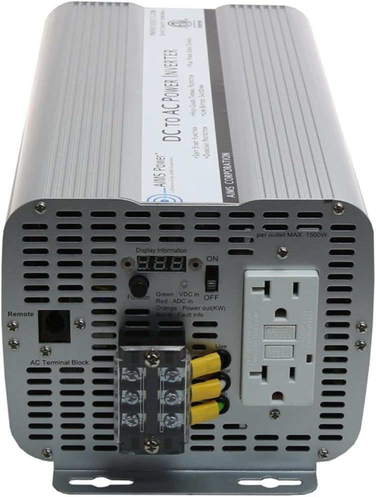 3600 Watt Modified Sine Power Inverter 12Volt DC to 120 Volt AC with GFCI Outlets and AC Terminal Block A366950