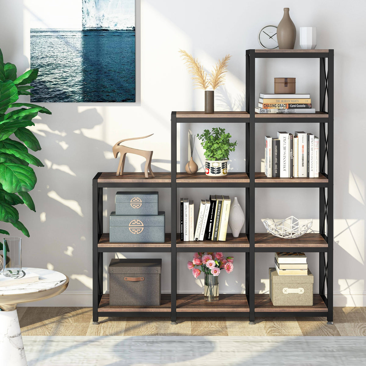 Brown 5-Tier Ladder Corner Bookcase V455