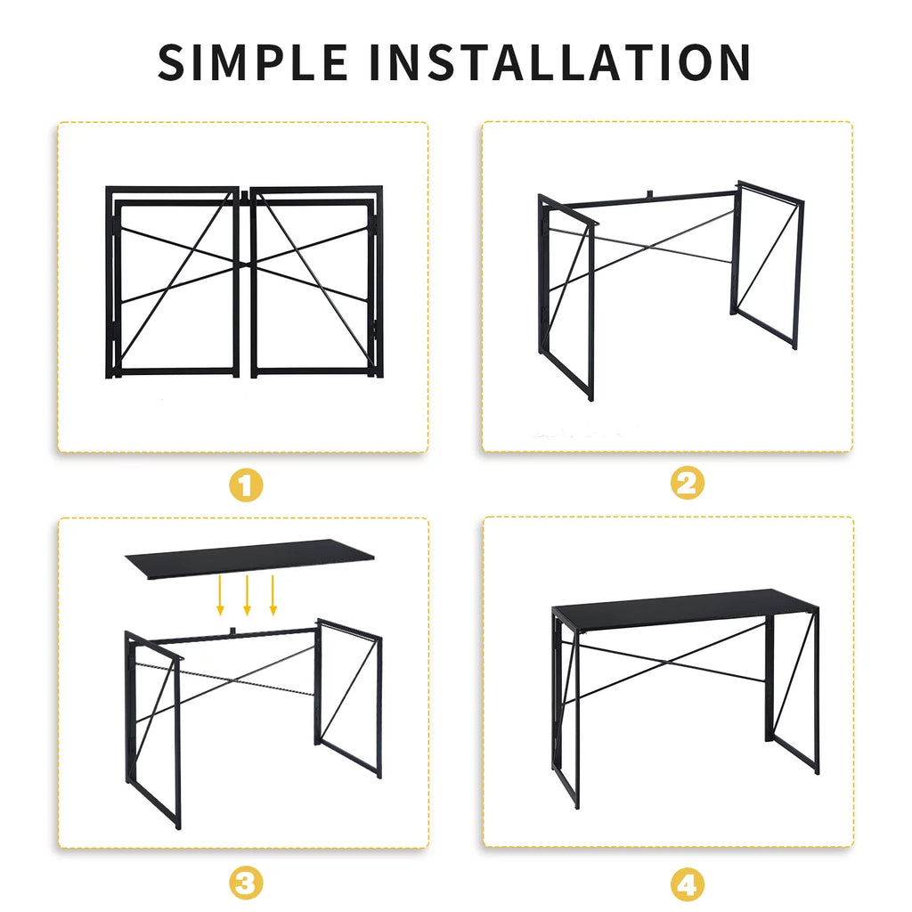 39.4-inch Black Folding Desk with Metal Frame and Wood Top O53351