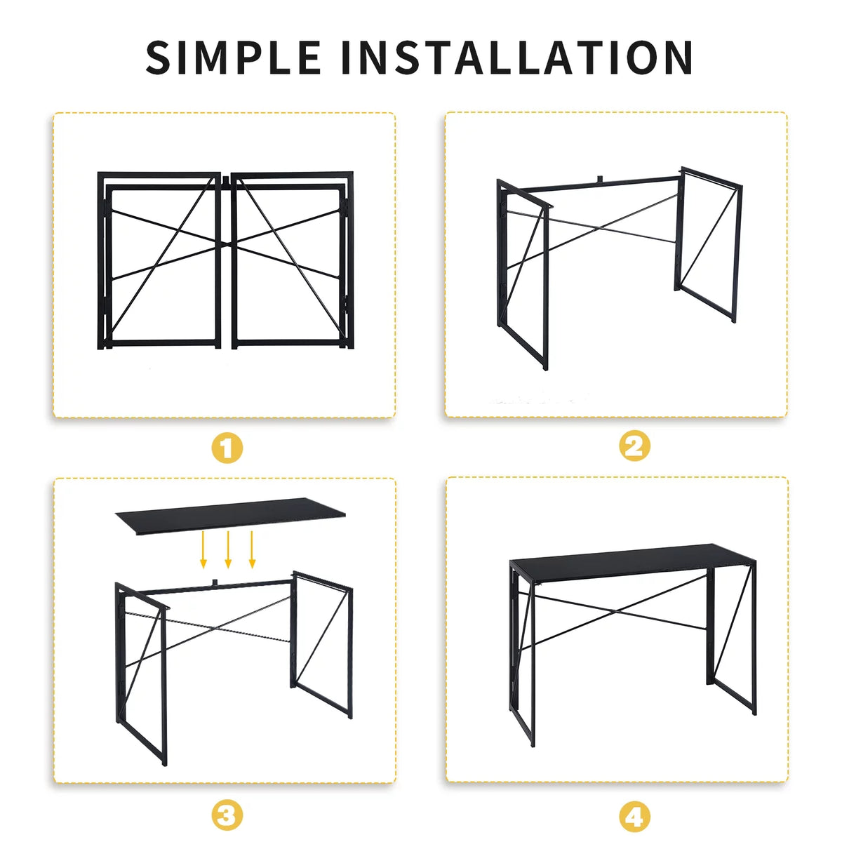 39.4-inch Black Folding Desk with Metal Frame and Wood Top O53351
