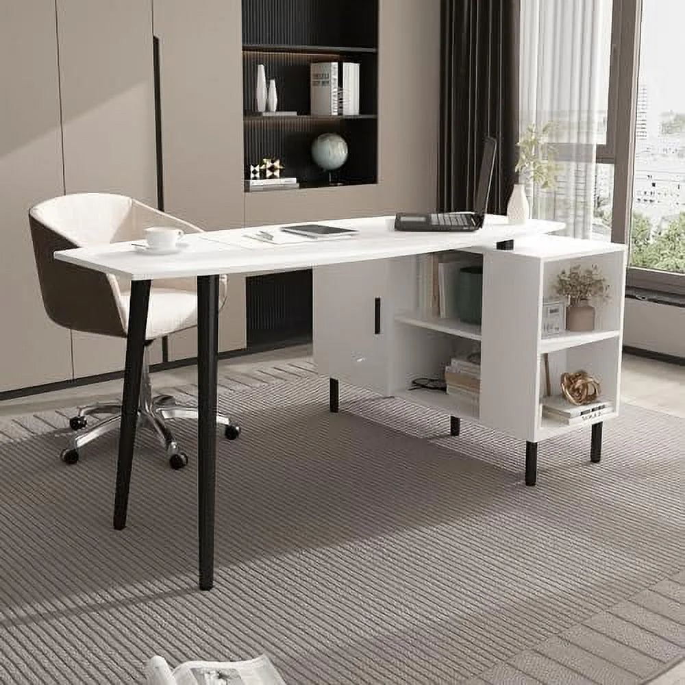 L-Shaped Corner Desk with 4 Open Shelves F5257