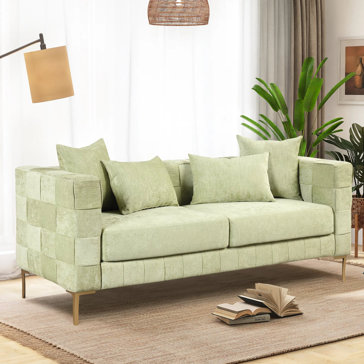 Green Chenille Upholstered 3-Seat Sofa Couch P470913