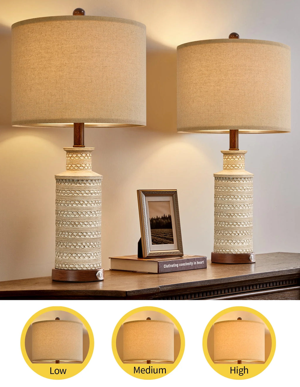 3 Way Dimmable Table Lamp Set of 2 with USB Ports G739522