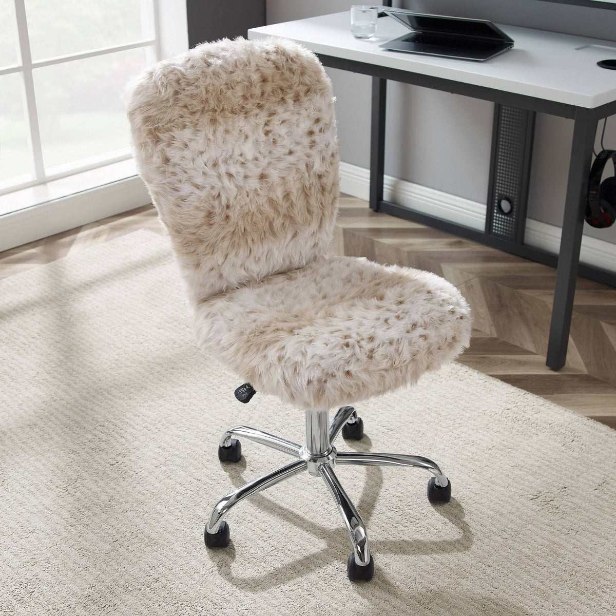 Faux Flokati Armless Office Chair Snow Leopard H36990