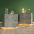 LED Nightstands Set of 2 Wood Bedside Table with 2 Drawers Y797