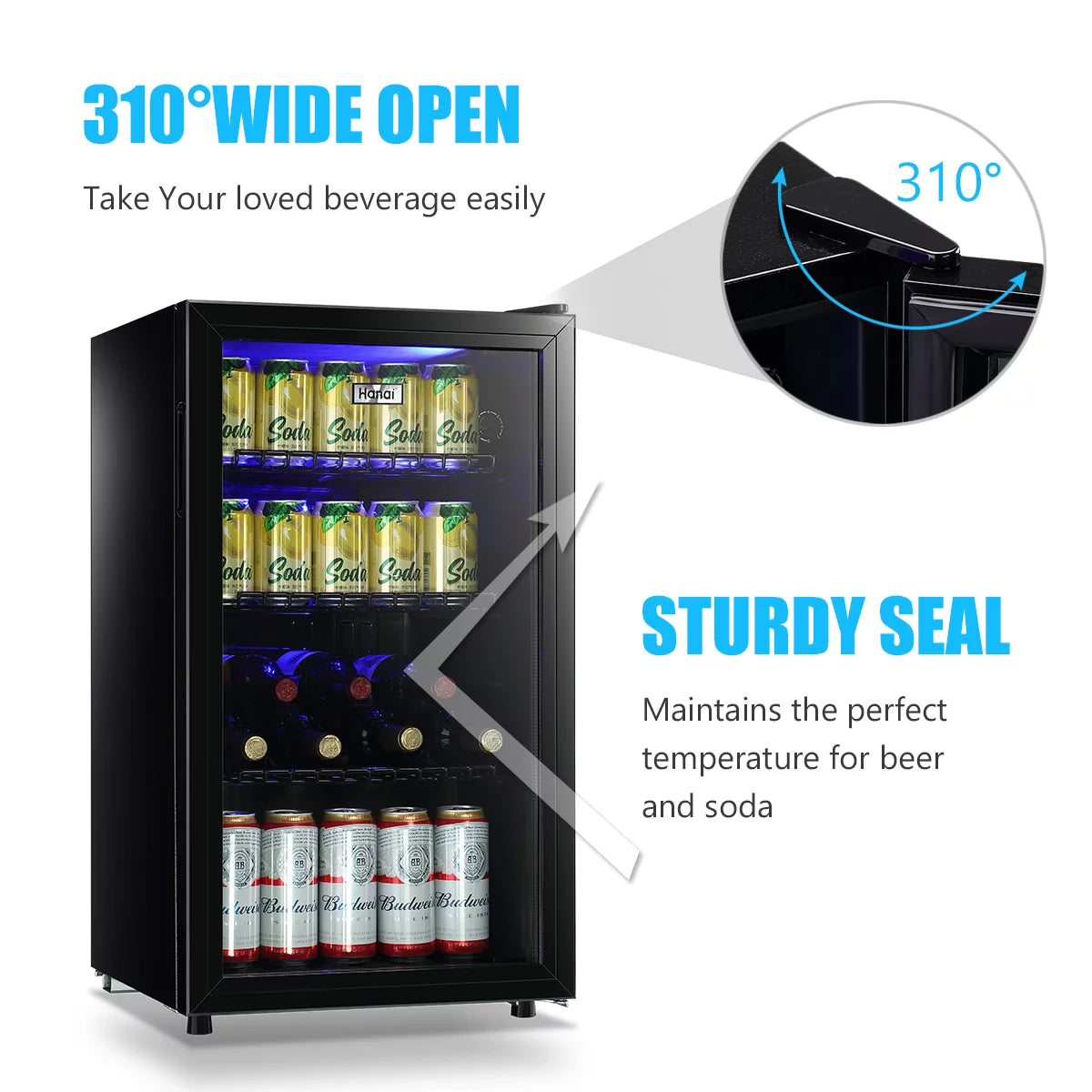 100 Can Capacity Compact Beverage Refrigerator with Glass Door G4284