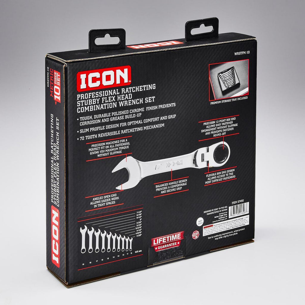 Metric Ratcheting Combination Wrench Set, 10-Piece H516478