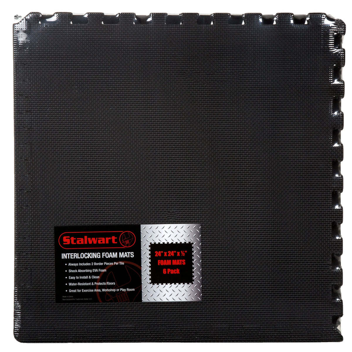 Interlocking EVA Foam Floor Tiles, Set of 6, Black P88851