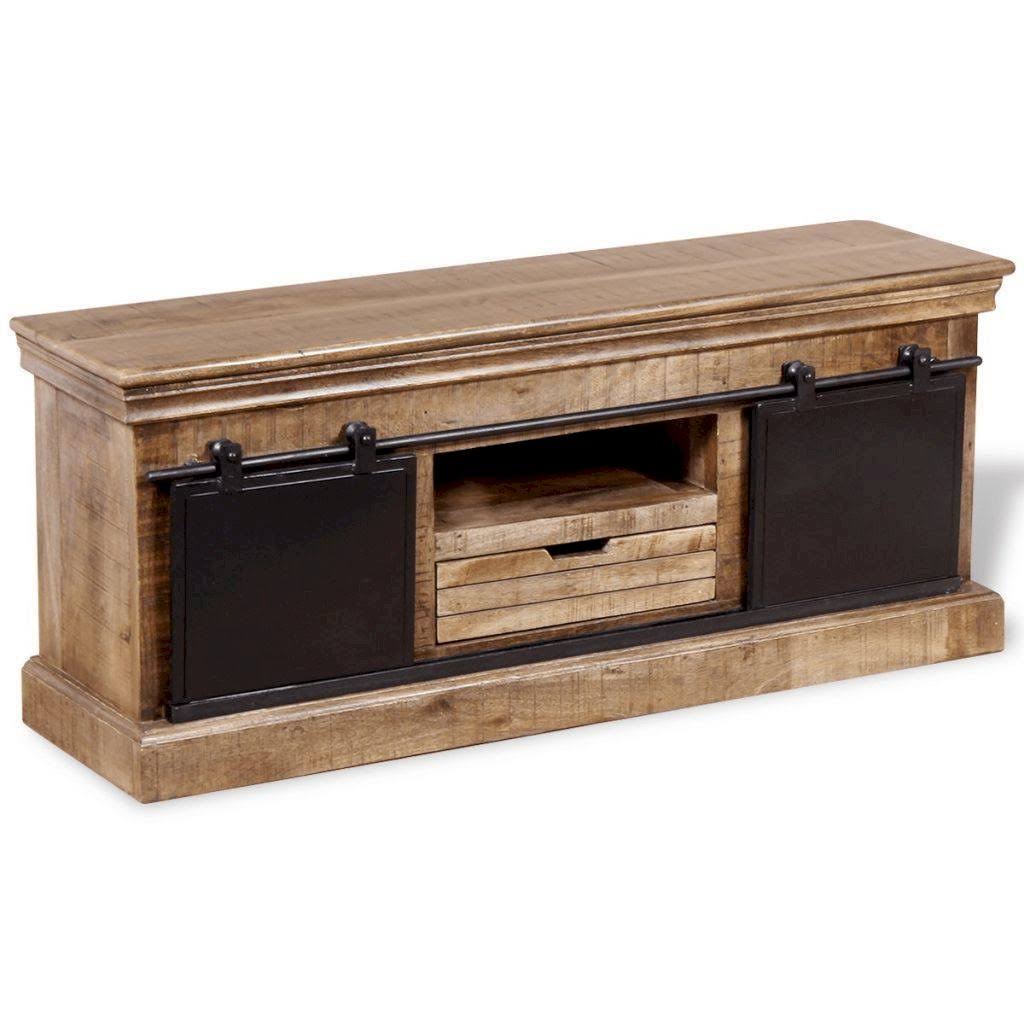 TV Cabinet with 2 Sliding Doors Solid Mango Wood F8414