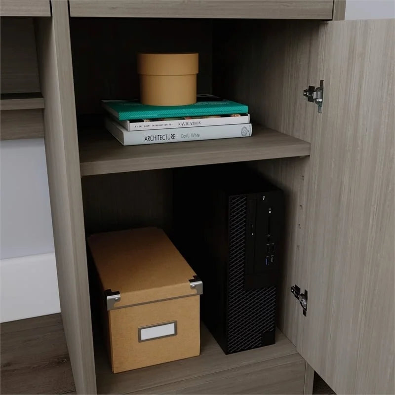 Contemporary Gray Engineered Wood Computer Desk P8101