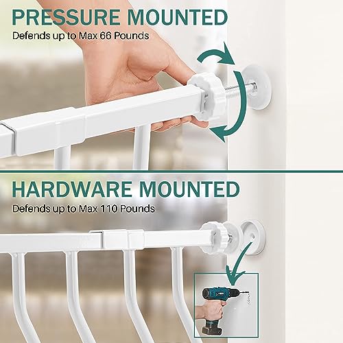 White 33" Tall Extra Wide Auto Close Walk Thru Safety Gate with Small Pet Door M45595