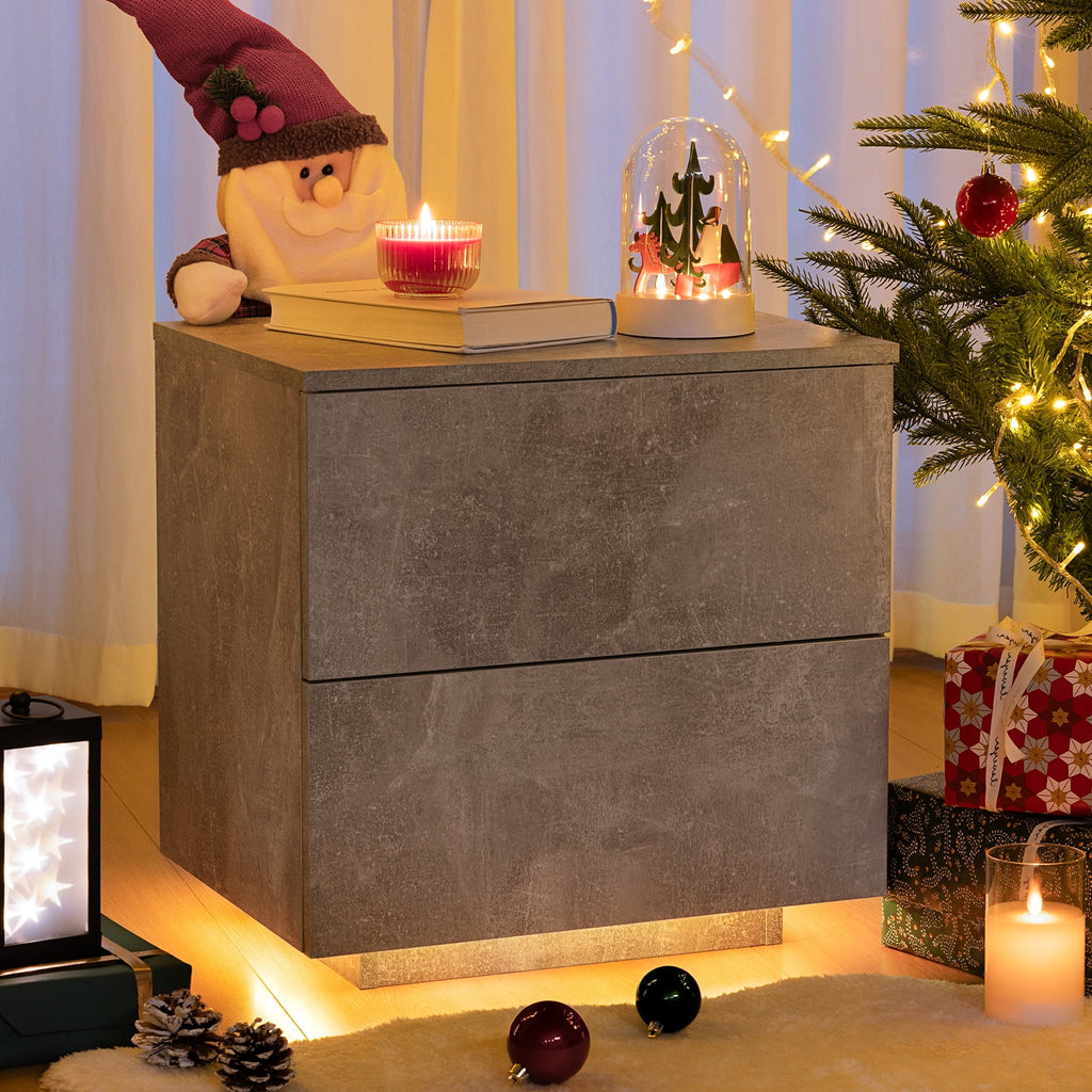 LED Nightstands Set of 2 Wood Bedside Table with 2 Drawers Y797