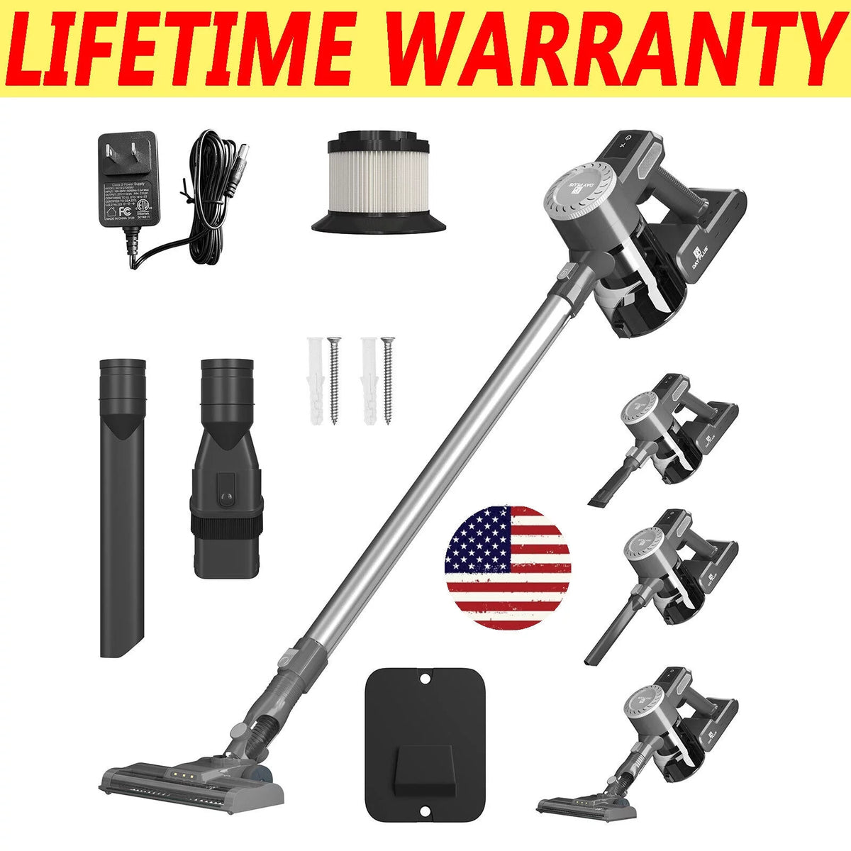 Cordless Stick Vacuum Cleaner with LED Light and 2000mAh Rechargeable Battery W4287