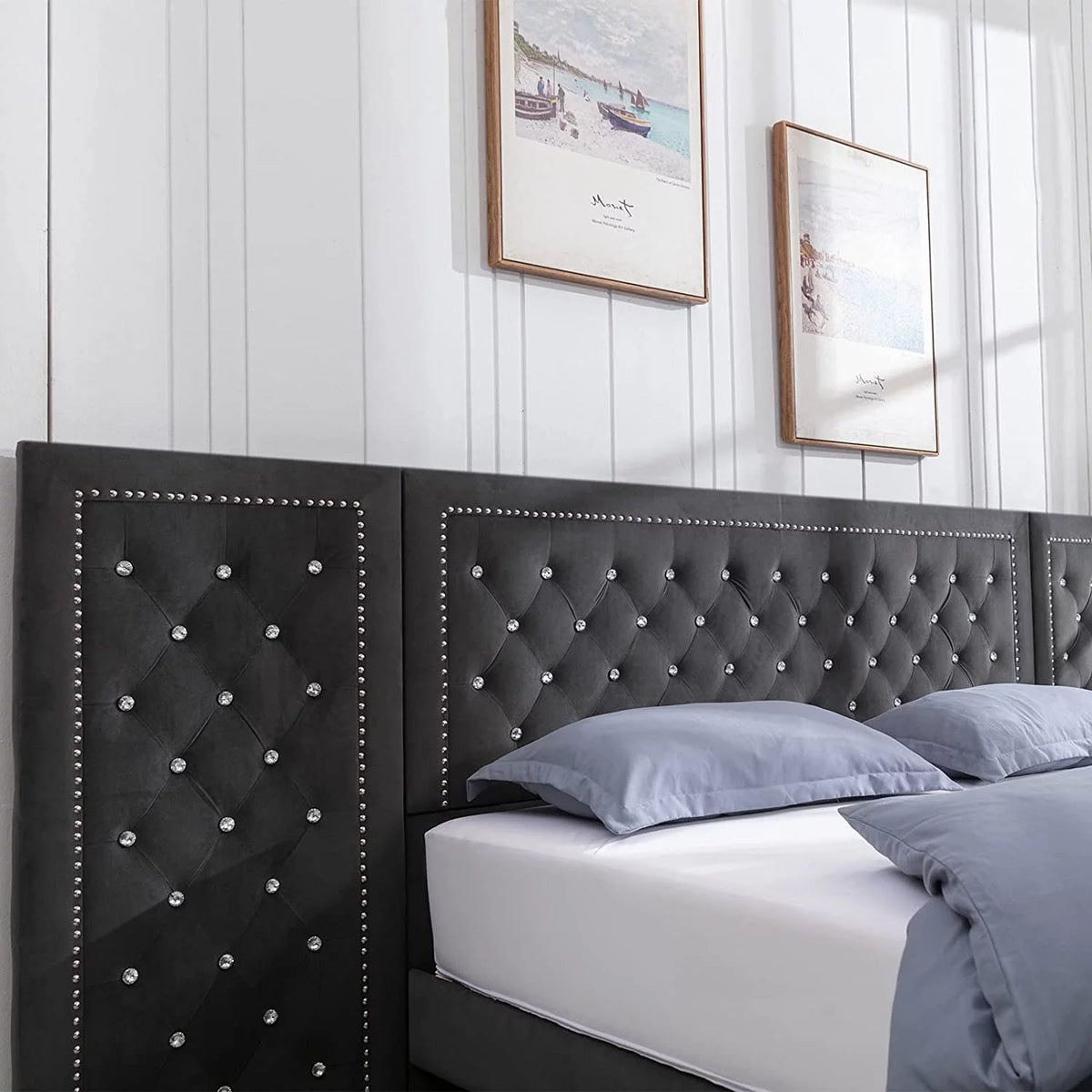 Dark Grey Velvet Upholstered Queen Size Bed Frame B363965