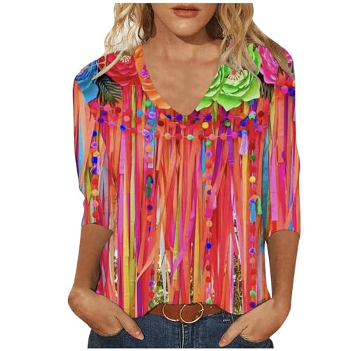 V Neck Elbow Length Sleeve Basic Tops Plus Size Blouse M50076